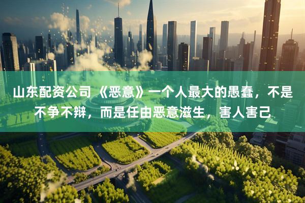 山东配资公司 《恶意》一个人最大的愚蠢，不是不争不辩，而是任由恶意滋生，害人害己